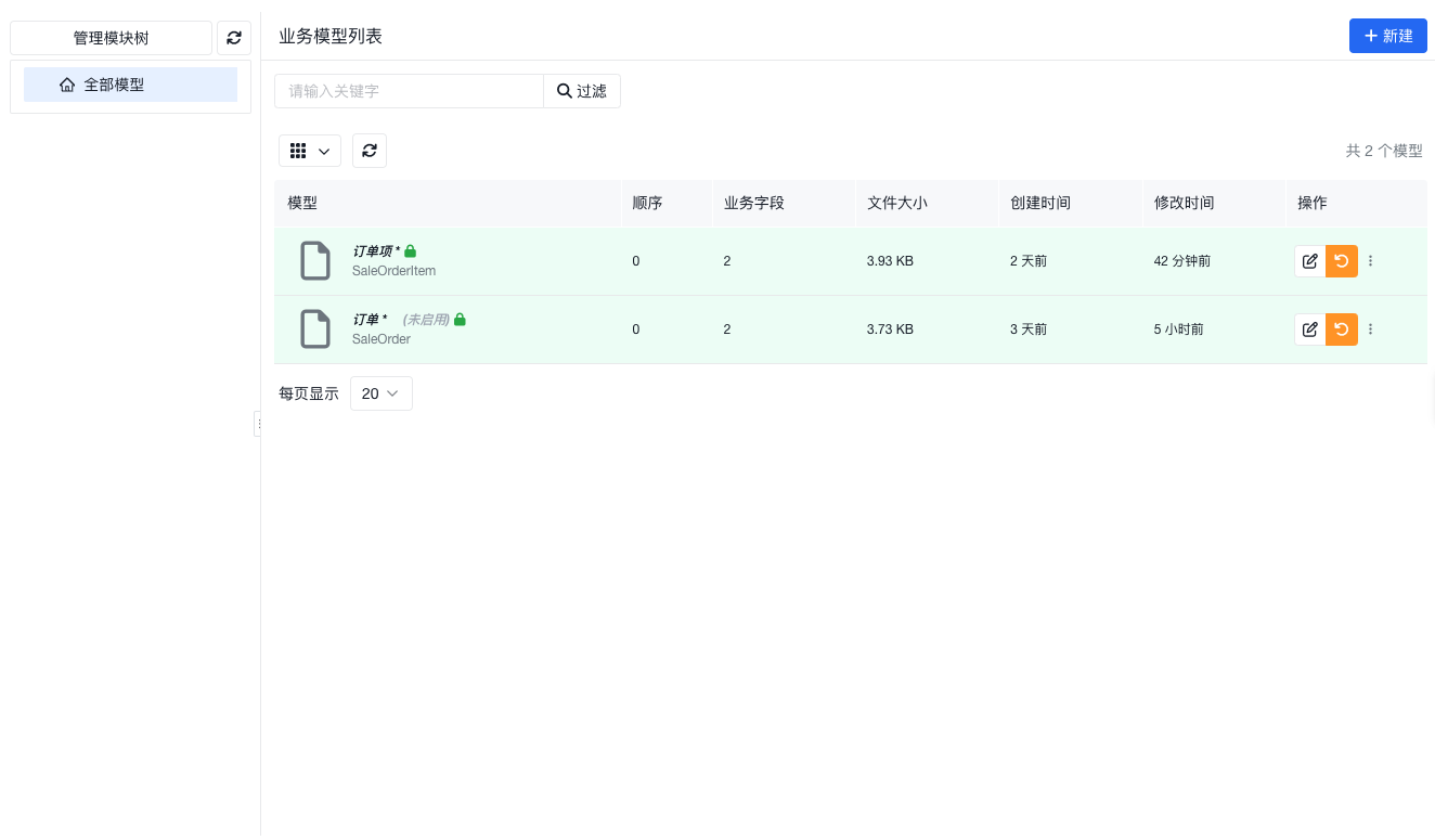 业务模型列表